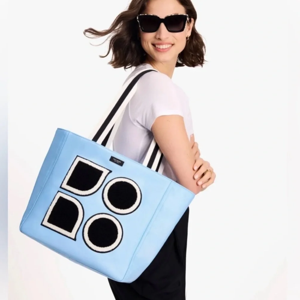 Kate Spade Light Blue Tote with Black and White Design- NWOT